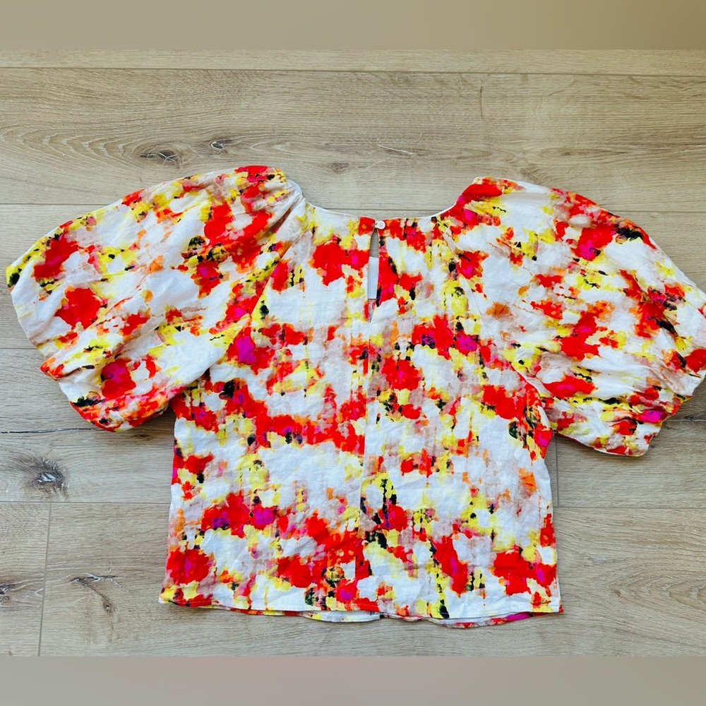Dkny Puff Sleeve linen Blouse M - Picture 3 of 10